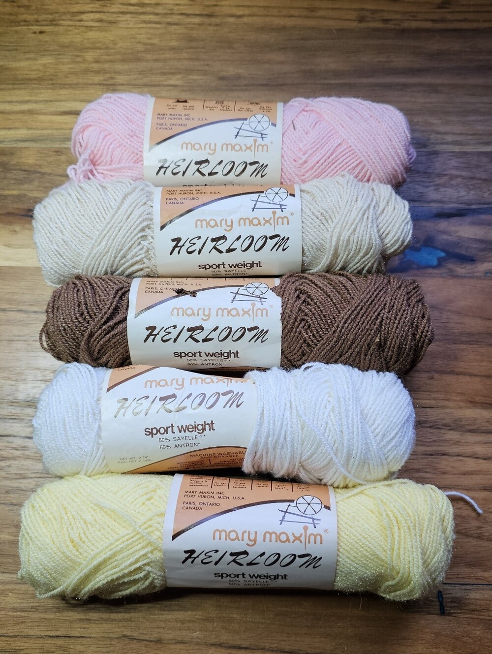 Mary Maxim Heirloom Sport Weight Yarn Lot 5 Skeins Mixed Colors